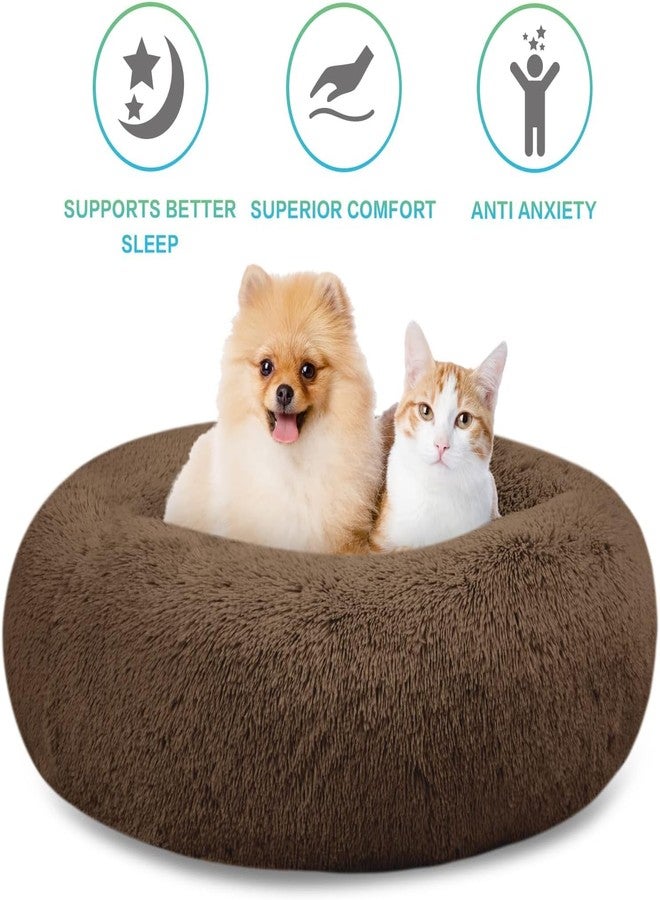 PAWSOME Plush Calming Dog Beds, Donut Dog Bed for Small Dogs, Medium, Large & X-Large, Comfy Cuddler Dog Bed and Cat Bed in Faux Fur (Brown, S) - Image 2